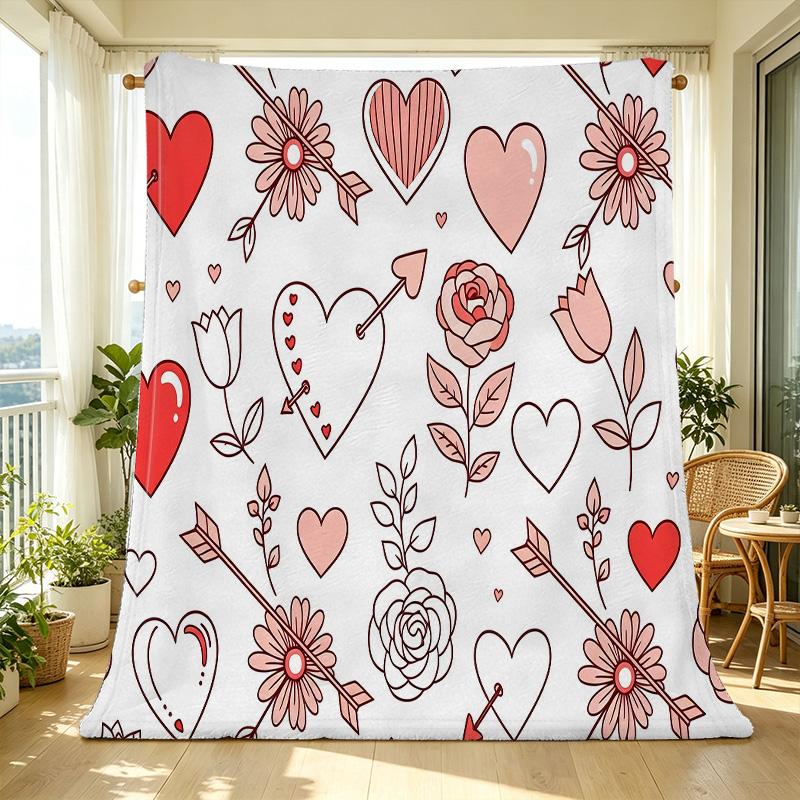 Soft Flannel Blanket Lightweight Cozy Heart Floral Pattern, Warm & Comfy for Home, Better Sleep, Ideal Valentine's Gift