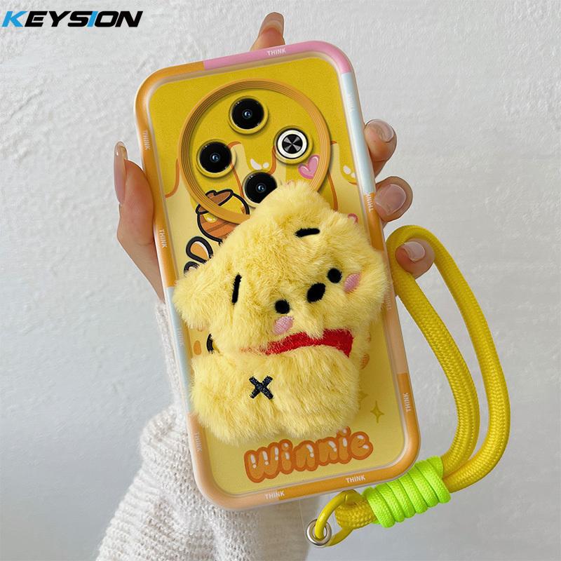 KEYSION Cute 3D Cartoon Plush Case for Infinix Spark 30C with Lanyard Soft Silicone Shockproof Phone Cover for Infinix Spark 30C