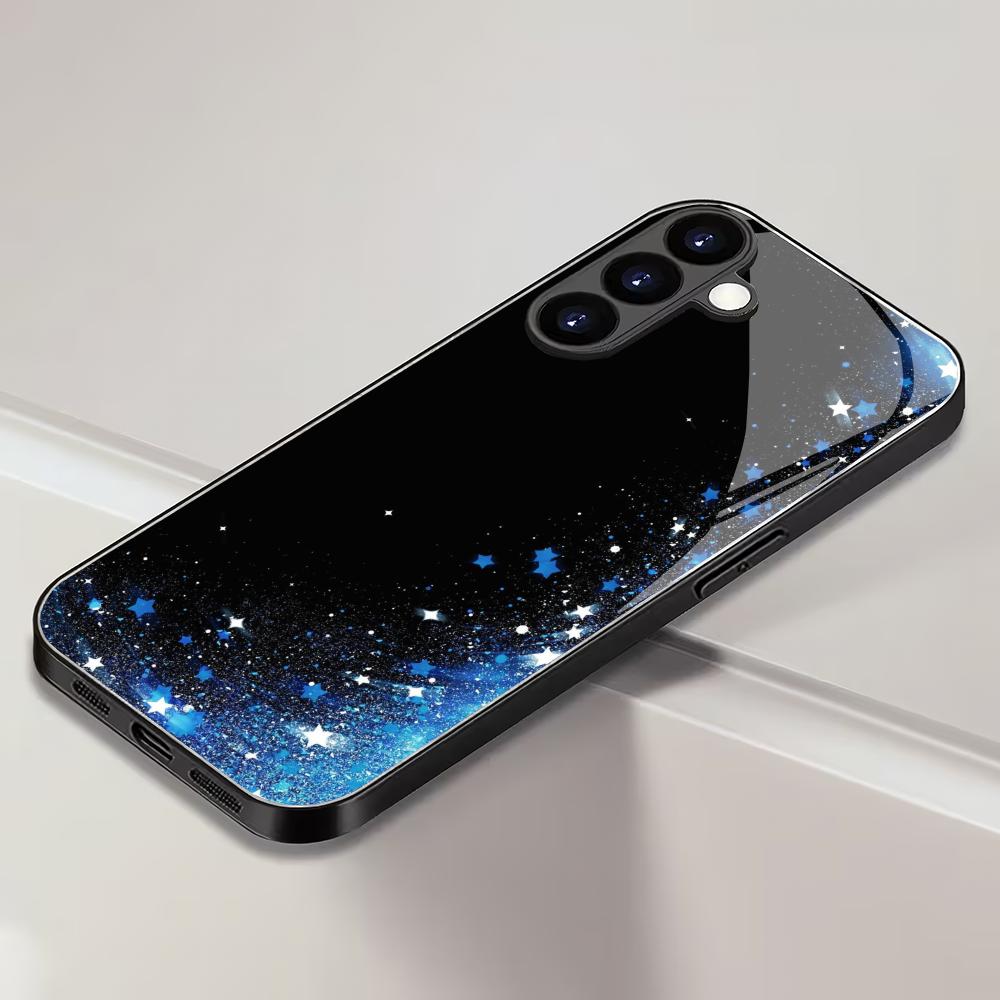 Custodia in vetro temperato con stella blu per telefono adatta per Samsung Galaxy S26 S25 S24 S23 S22 S20 FE/Ultra/Plus cover posteriore anti caduta