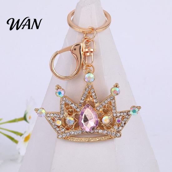 Rhinestone Keychain Pendant Sparkling Rhinestones Inlaid Crown Design Key Durable Metal Holder with Lobster Clasp Lightweight Car Bag Decoration Ring