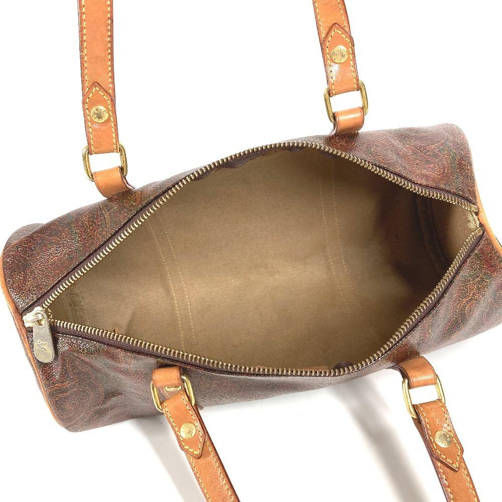 ETRO Paisley Pattern Bag Cylindrical Hand Bag PVC/Leather Brown