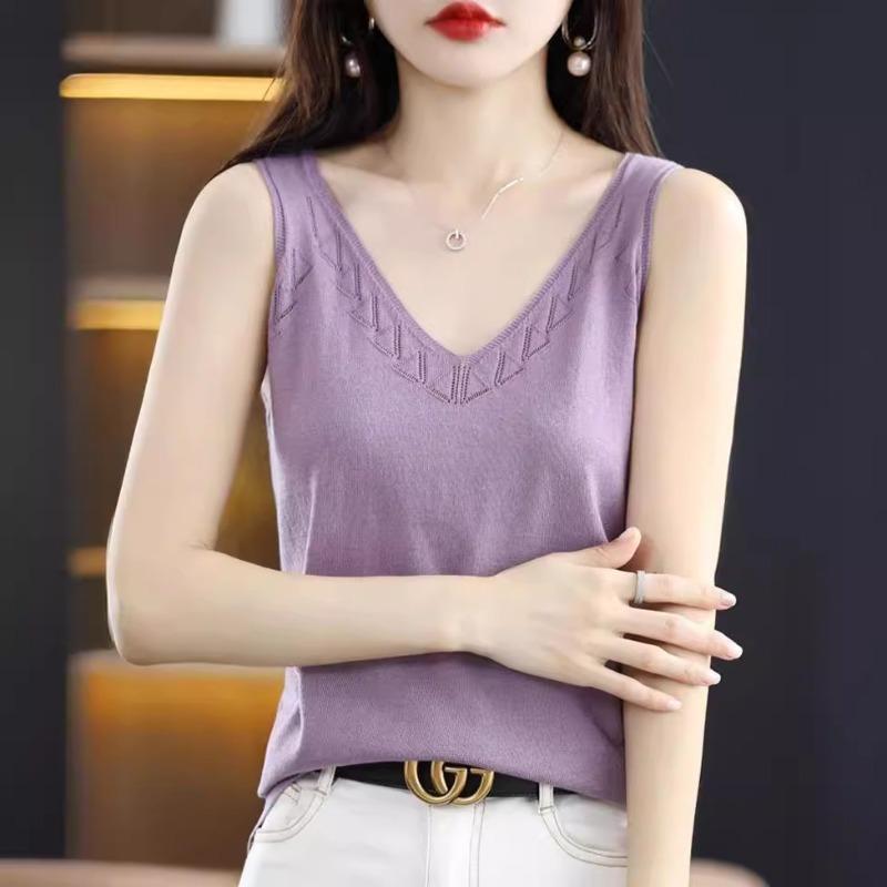 Summer New Fashion Western Style Halter Top Women's Solid Color Thin Knit Vest Bottom Top