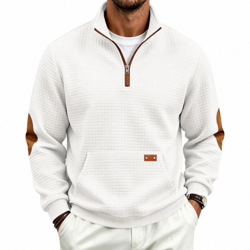 Men's Pullover Sweatshirt with Stand Collar Check Pattern Loose Fit for Outdoor Casual Wear