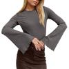 Women' Fashionable Pure-colored Flared-sleeve Long-sleeved Top