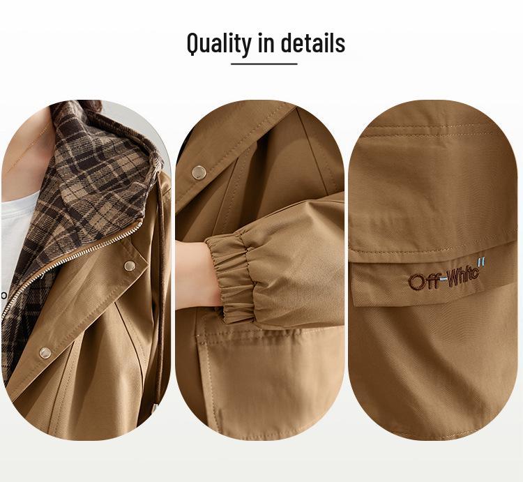 Women's Fleece-Lined Mid-Length Windbreaker Coat - New for Autumn/Winter 2025, Thickened Workwear Style for Spring and Fall Casual Wear