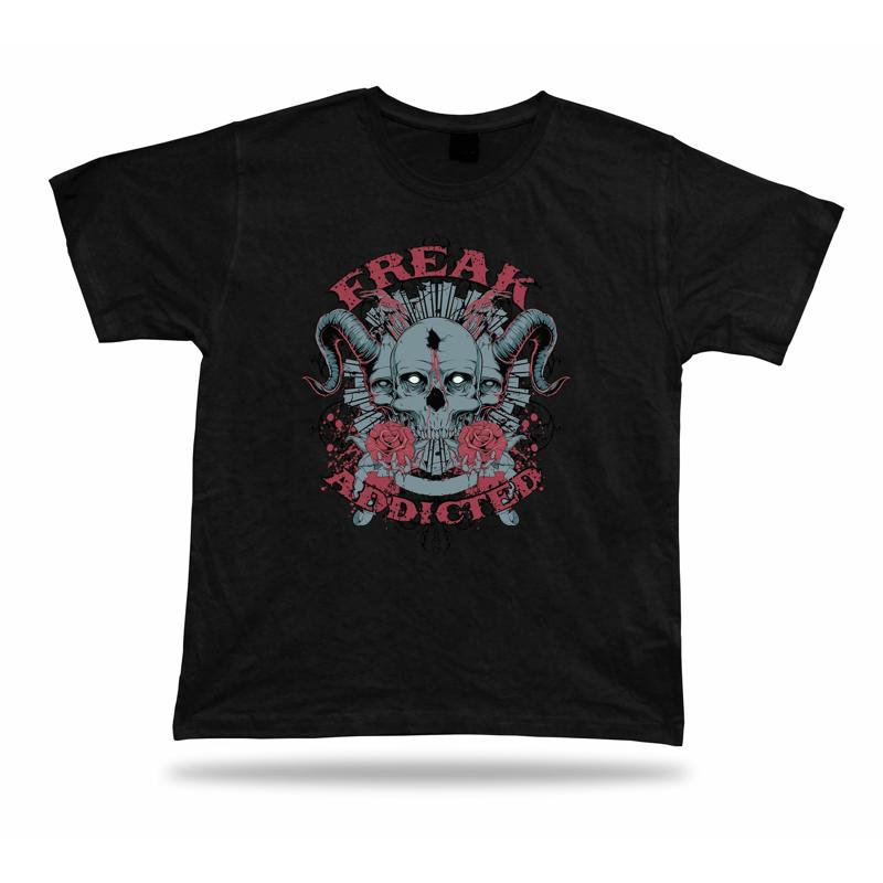 Tshirt Tee Shirt Birthday Gift Idea Freak Addicted Skull Rose Horns Creepy Evil