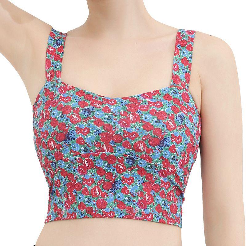 Foreign Trade with Chest Pad Bubble Wrap Elastic Quick-Drying Beauty Back Yoga Straps Tops Women's Small Floral Running Training Vest Tops