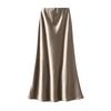 Qooth Elegant Women Satin Fishtail Skirt Maxi Length Bodycon Slim Elastic Waist Skirt QT2762