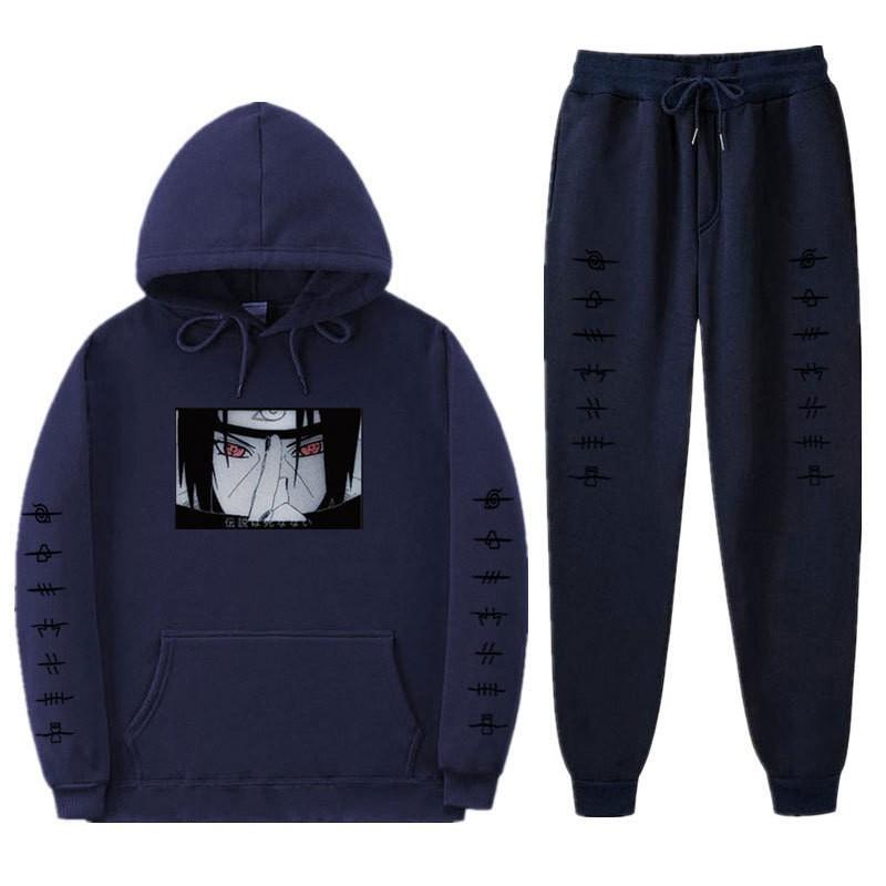 Unisex Naruto Uchiha Itachi Hooded Sweatshirt Set Warm Fleece Lined Casual Long Sleeve Tracksuit Teens