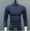 Men's High Neck Solid Color Long Sleeve T-shirt, Spring Autumn Base Layer, Korean Style Pullover Sweater