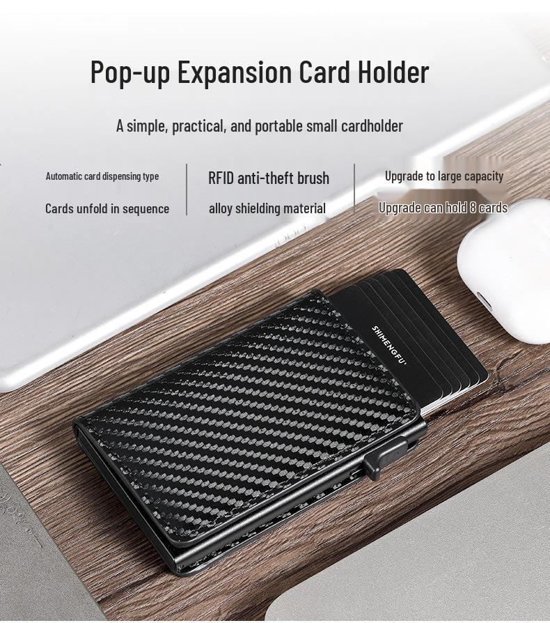 RFID Anti-Theft Men's Wallet with Pop-Up Aluminum Card Holder and Leather Sleeve