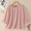 ZANZEA Women Casual Round Neck Solid Color Loose 3/4 Sleeve Blouse