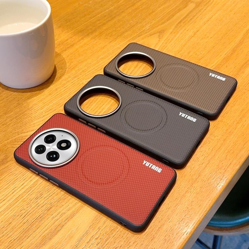 For OnePlus 13 1+ 13 Case Magnetic Carbon Fiber Texture PU Leather Skin Protective Back Metal Lens Button Soft Cover