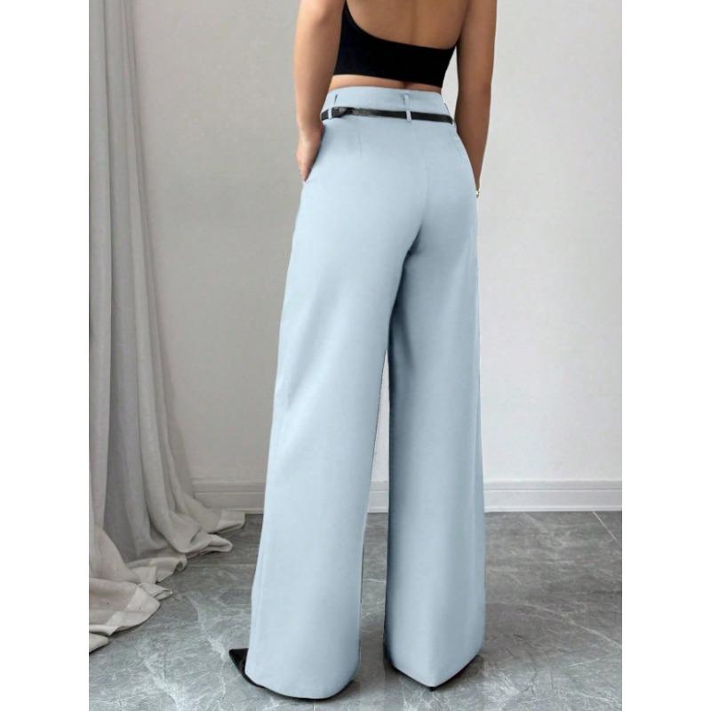 2026 Fashion High Waisted Wide Leg Trousers with Belt Solid Color Office Wear Casual Business Straight Leg Pants Spring Women's Bottoms