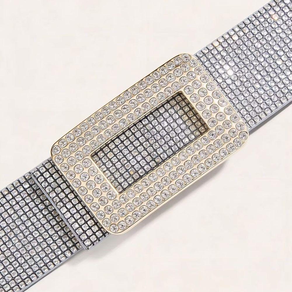 Luxury Style PU Leather Rhinestone Belt Wide Sparkling Glitter Women Waistband Versatile Glitter Waist Strap Women Fashion