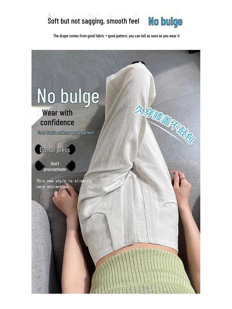 Women's High-Waist Tencel Cotton Linen Wide-Leg Pants - Summer Thin, Floor-Length, Straight Casual Design