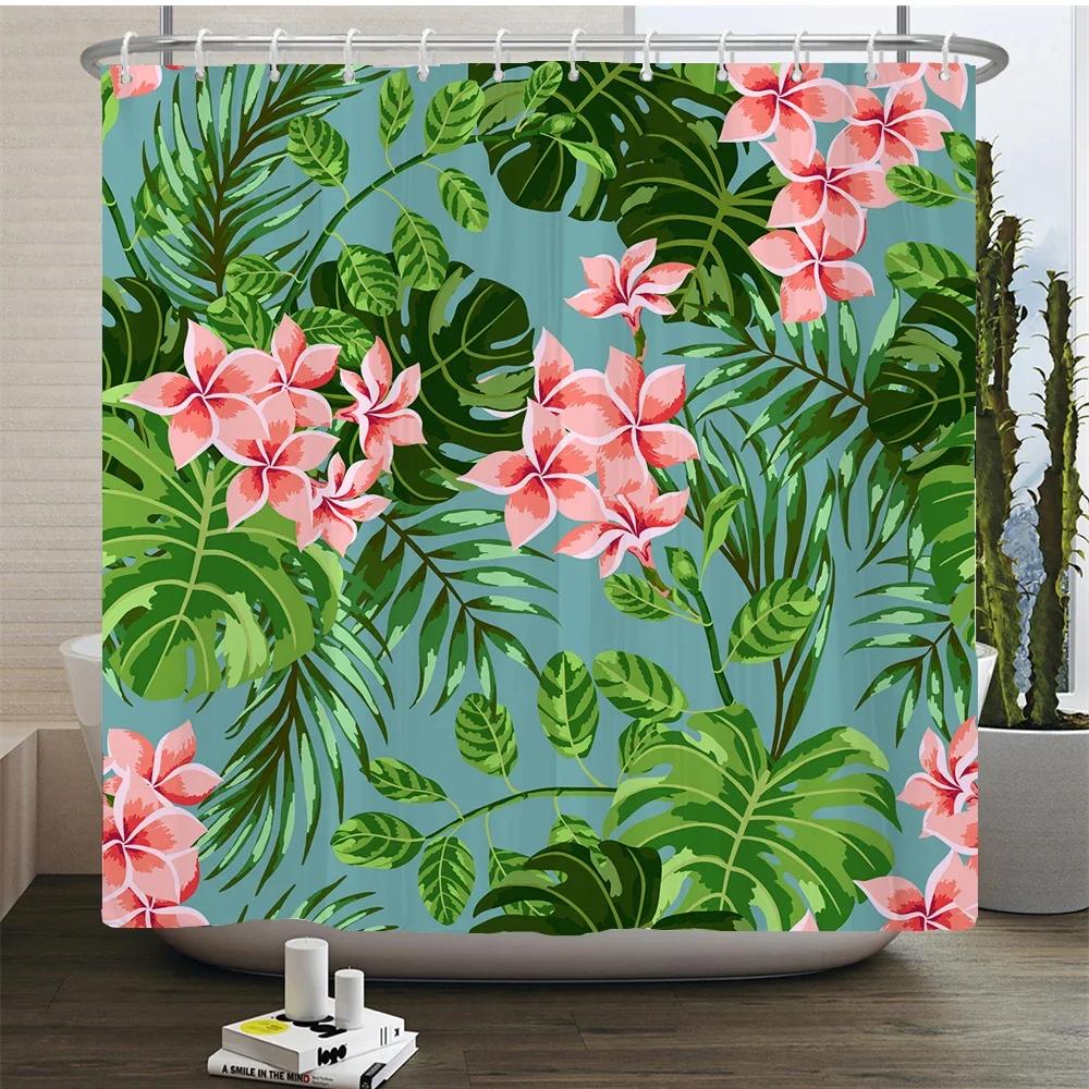 Palm Trees Leaves Shower Curtain Bathroom Waterproof Polyester Shower Curtain Printing Curtains for Bathroom Shower with Hooks