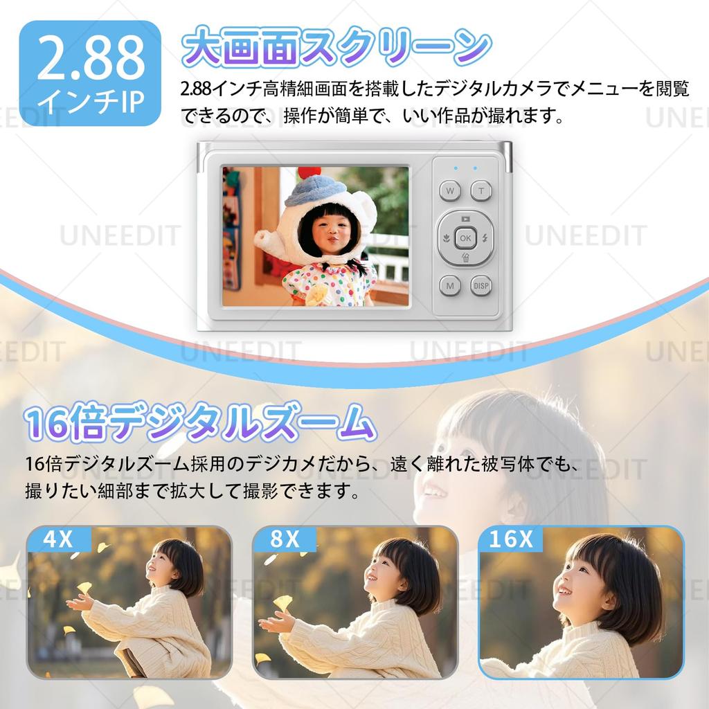 [Neu für 2025] 4K Digitalkamera, 50MP, Kompakt, Leicht, Bildstabilisierung, 16x Zoom, AF, 2,88-Zoll IPS Großbildschirm, Taschenkamera für