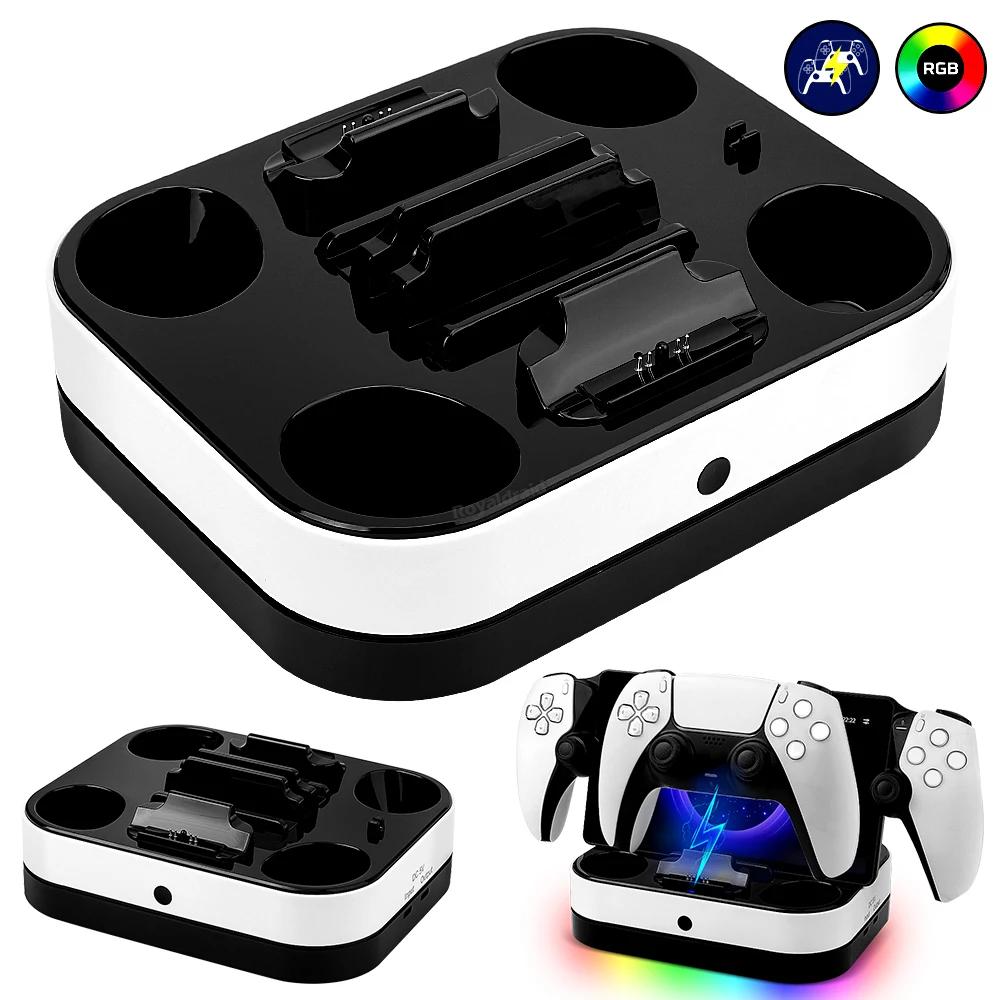 

НОВАЯ подставка для зарядки контроллера PS5 со светодиодным индикатором и RGB-подсветкой, двойная зарядная док-станция для контроллера PS5 и игровых аксессуаров PS Portal чёрный