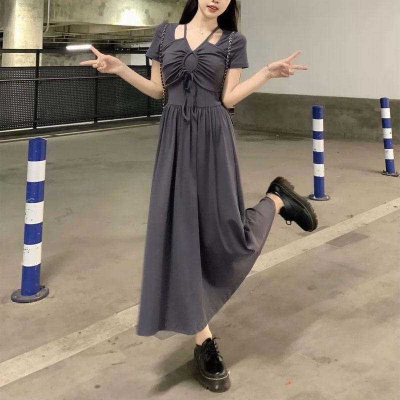 New Summer French Halter Neck Dress Irregular Waist-hugging Skirt