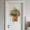 Artificial Hanging Flower Basket 48cm Wicker Basket with Decorative Bow Faux Greenery Plant Arrangement for Door Wall Hanging Indoor Outdoor