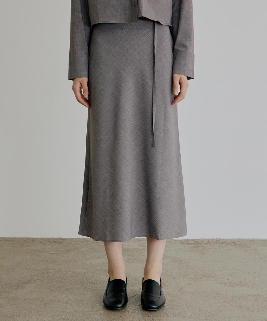 Artid Light Wool Drape Long Skirt_Grey
