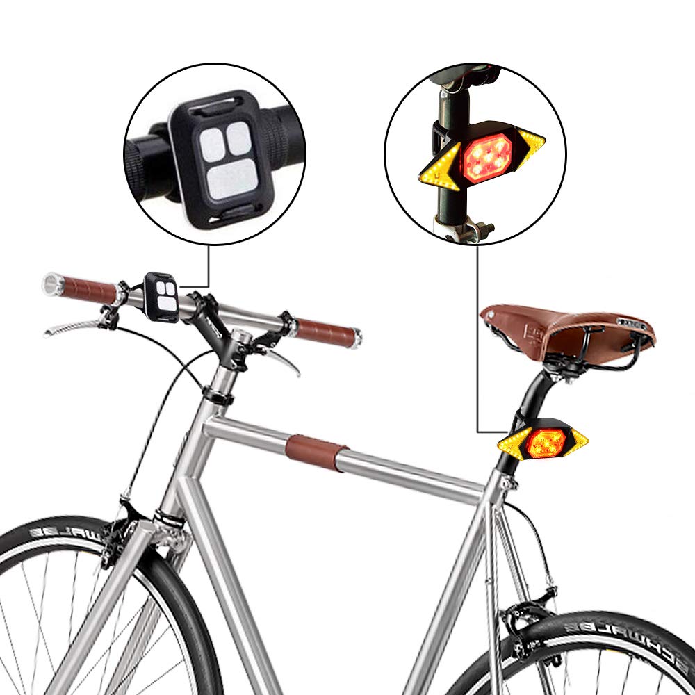 Ewolee Bicycle Tail LED Bike Turn Signal USB Rear Bicycle Turn Signal with Remote Control Light, Light, Wireless, Waterproof, Rechargeable, Light,