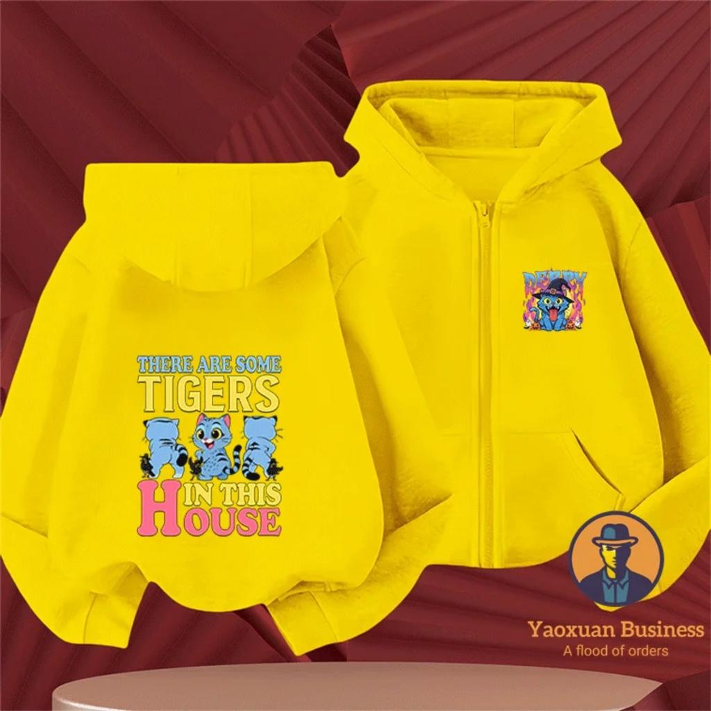 Fashionable KPop Demon Hunters Kids Boys Little Girls Zip Up Hoodie Cute Printed Cartoon Warm Windproof Autumn Winter Fashion