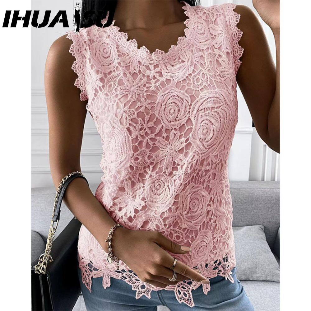 

IHUASU Women s Fashion Casual Solid Color Print Sleeveless O Neck Blouses & Shirts XXXXXL розовый