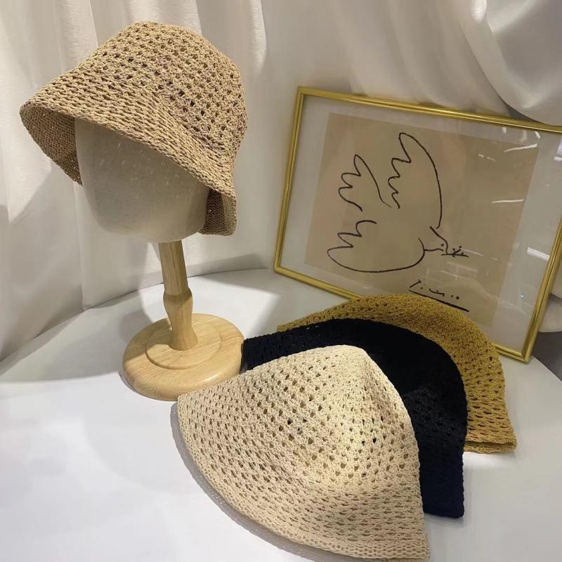 Straw Dome Weave Bucket Hat Hollow Out Breathable Sun Hats Female Beach Cap Foldable Outdoor Japanese Lesure Fishierman Caps