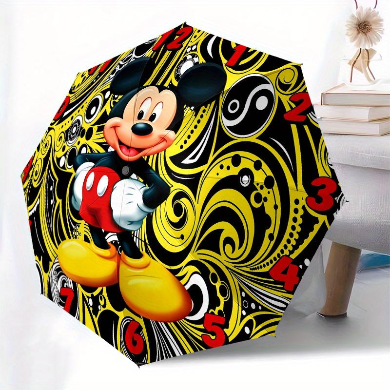 1 Auto Open Mickey Mouse, Clock Face Themed Colorful 8-rib Portable Umbrella for Men and Women, A Compact Commuting Companion Suitable for D