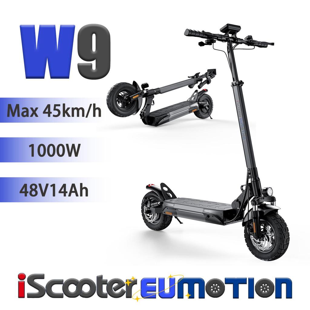 10" 1000W iScooter W9 Folding E-Scooter for Adults 48V14Ah, 45km Max Range, Full Suspension, Dual Brakes, LCD Display, 10" Off-Road E-Scooter