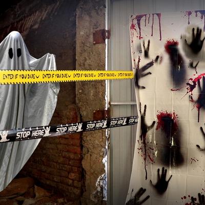 6CM Halloween Warning Tape Signs Halloween Props Window Prop Party Danger Warning Line Halloween Decoration Witch Balloons