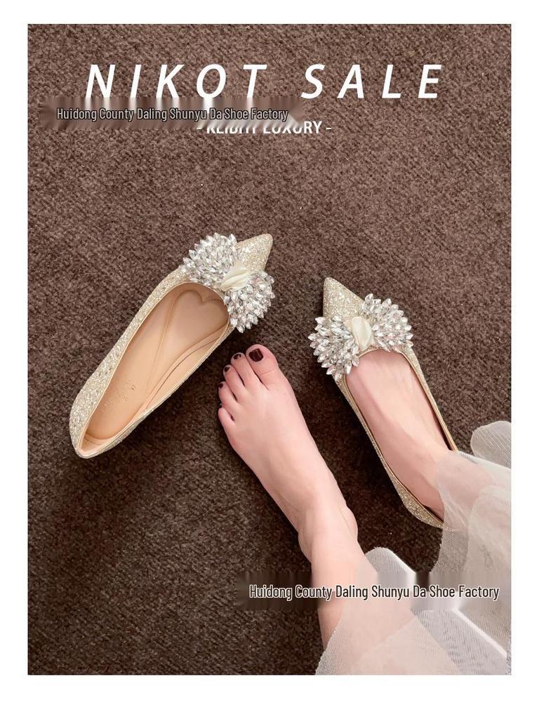 3386-5 New Autumn Stiletto Chunky Heel Pointed Toe French Bridal Shoes for Women