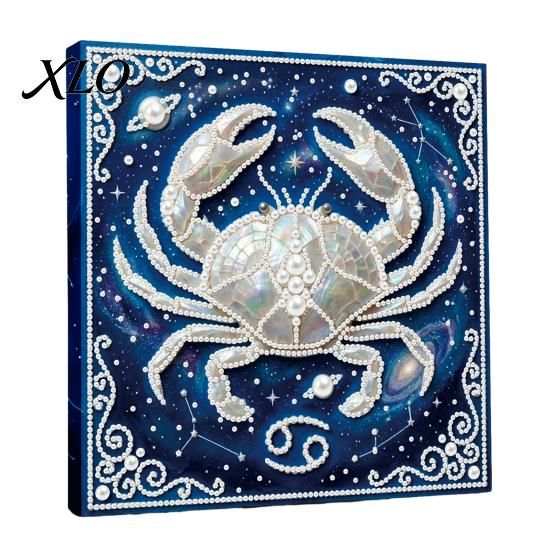 Handmade Faux Pearl Painting Kit DIY Kit, 12 Zodiac Signs Rhinestone Art Set for Decoration Adults Beginners, Wooden Frame Fake Wall