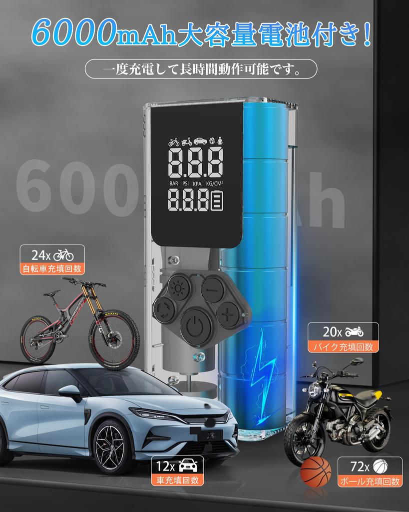 Electric Air Pump, , 6,000 mAh, Car Air Pump, Cordless Air Pump, Motorcycle, Air