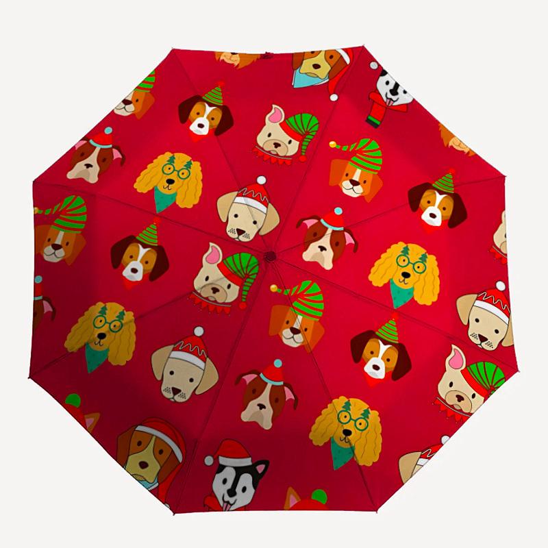 1pc Christmas Dogs Automatic Umbrella - Automatic Opening And Closing, Sturdy Iron Frame, Formal Occasions yy251018199