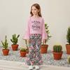 Girls Fashion Spring Autumn 2 Piece Sets Long Sleeve Letter Flared Cuff Pullover Top Flower Leopard Print Flared Pants Outfit