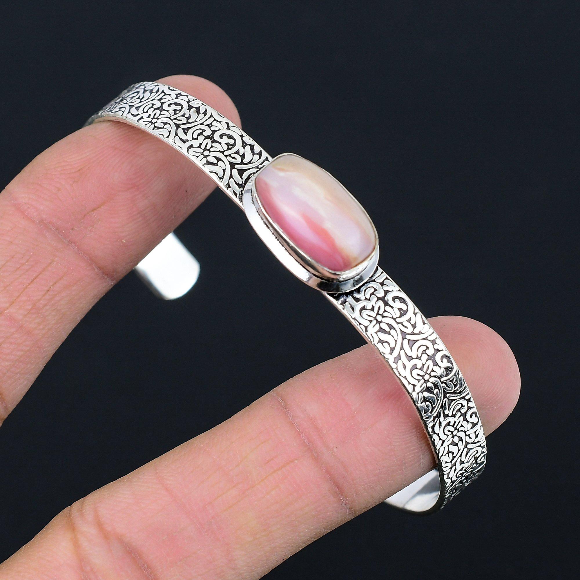 

Daughters Day Sale Radiant Pink Opal Stone 925 Sterling Silver Bangle Bracelet Adjustable