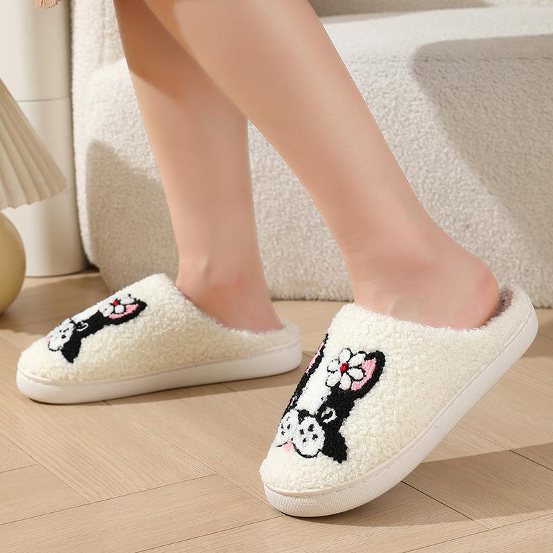 New comfortable home cute cartoon little flower dog winter cotton slippers men and women couple thick-bottomed warm cotton slippers