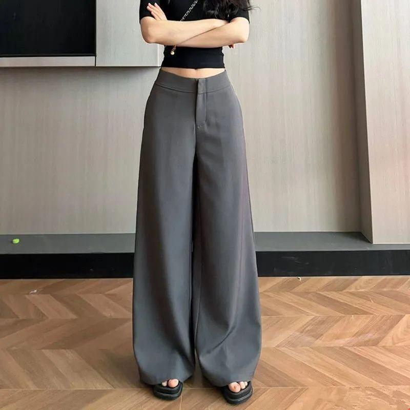 Women High Waist Wide Leg Straight Suit Pants Casual Trousers