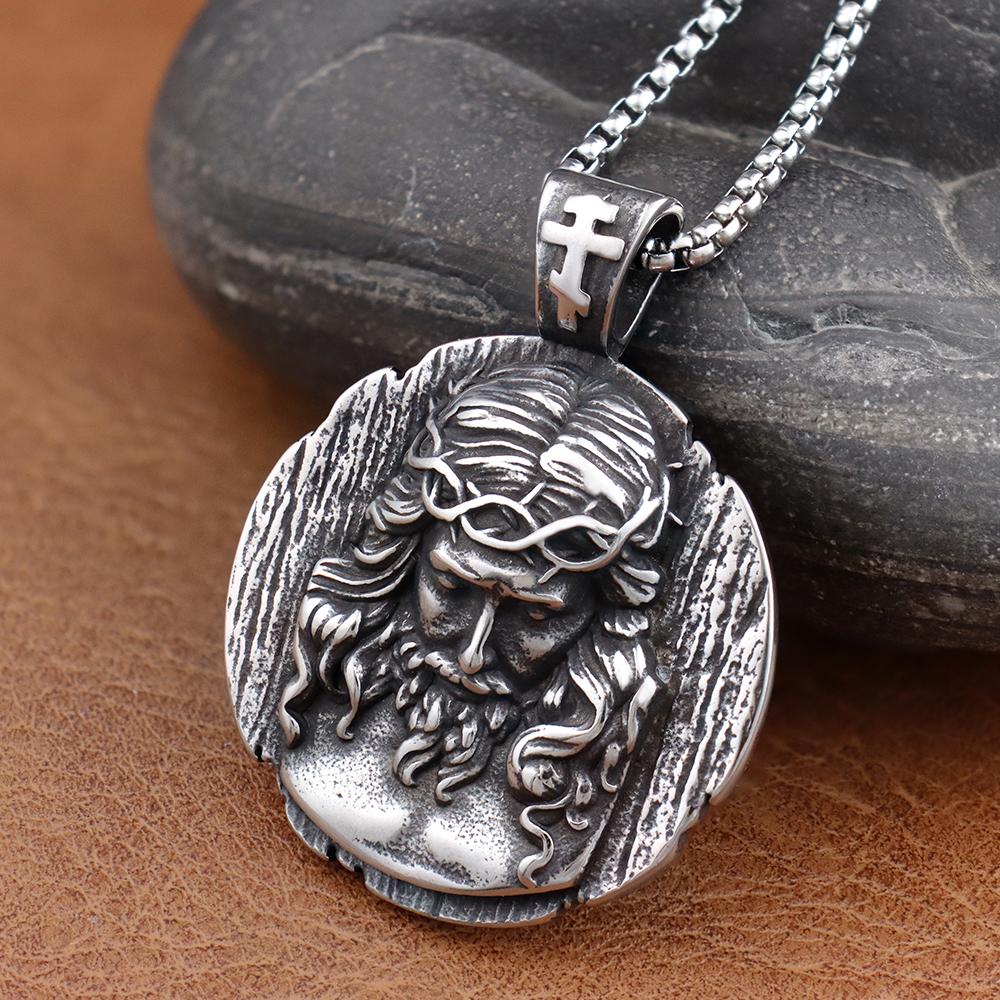 Trendy Men's Stainless Steel Shepherd Jesus Pendant Chain Holy Family Amulet Vintage Christian Jesus Necklaces Jewelry