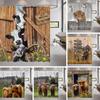 Funny Farm Cow Shower Curtain Rustic Wooden Door Highland Cow Wooden Panel Lavender Flower Cloth Hanging Curtains Bathroom Decor