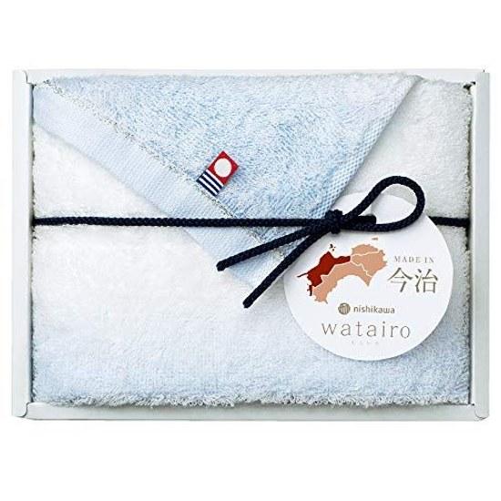 Nishikawa Imabari Towel Gift Face 1 Piece White Color 100 Cotton Soft Made Japan Box Included Blue