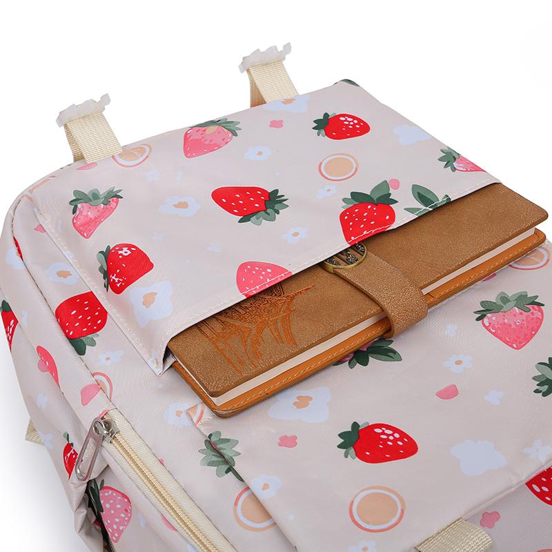 Strawberry Print Backpack Set Student Three-Piece Schoolbag Women's Large Capacity Water-Repellent Graffiti Backpack