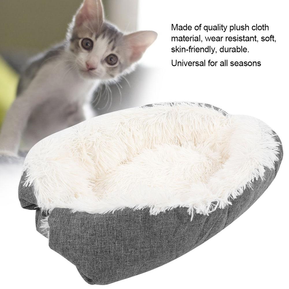 2 In 1 Plush Cat Bed House Foldable Pet Bed Mat Soft Warm Sleeping Bag Pet SupplyWhite