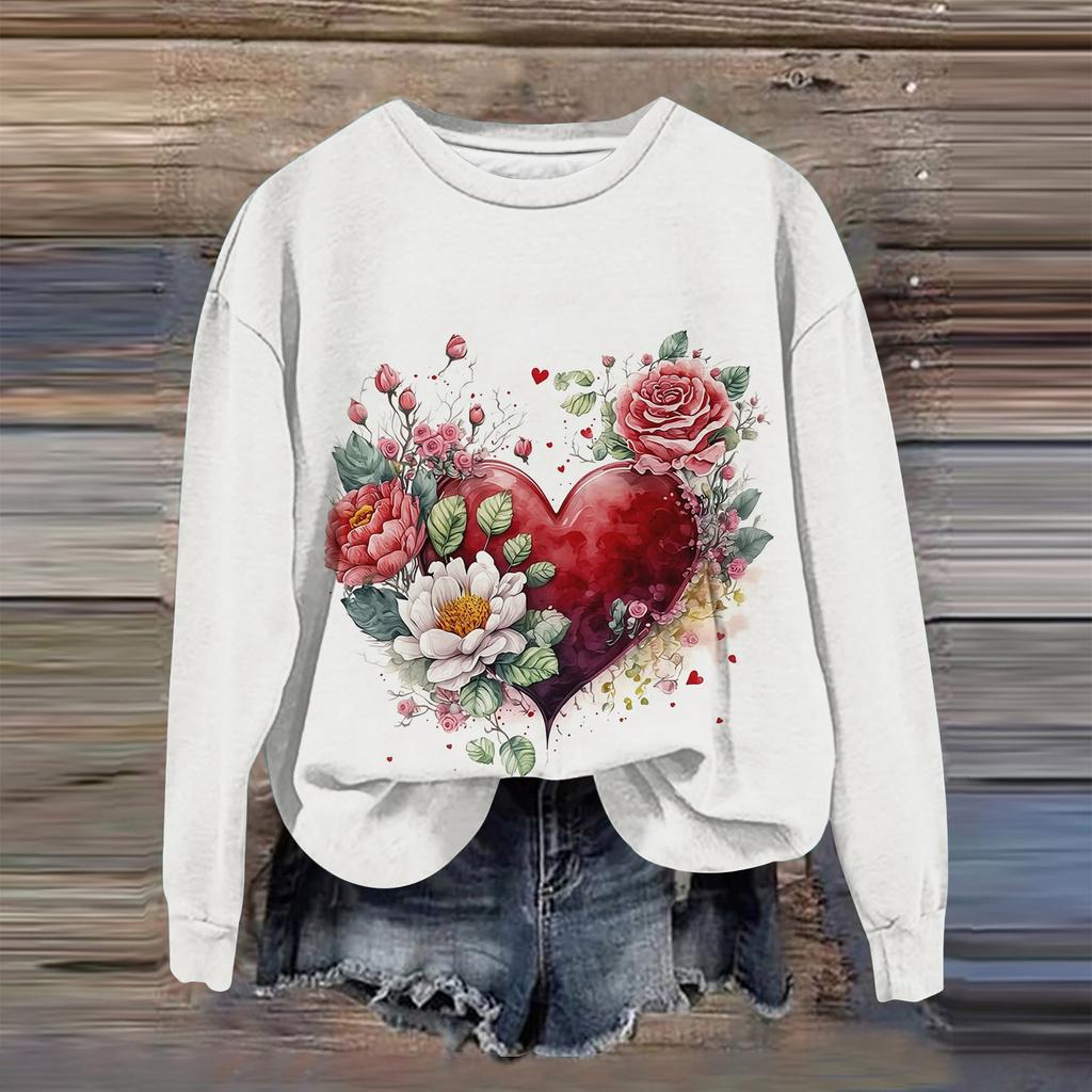 Kadın Moda Baskılı Uzun Kollu Bol Yuvarlak Yaka Sweatshirt Üst Sonbahar