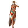 Swimsuit 3 Pcs Set with Tassel Skirt Bikini Women Swimsuit Button High Waist Swimwear Bathing Suit Beachwear Biquini
