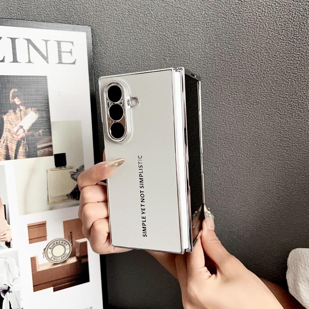 Luxury Business Sle Electroplated Plain Leather Phone Case for Samsung Galaxy Z Fold 7 6 5 4 3 Skin Feel Shockproof Protection Cover