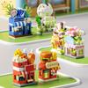Non-Toxic Moc Cute Street Shop Model Micro Building Block Burger Fried Flower Model Mini Brick Toy For Children Desk Decor.